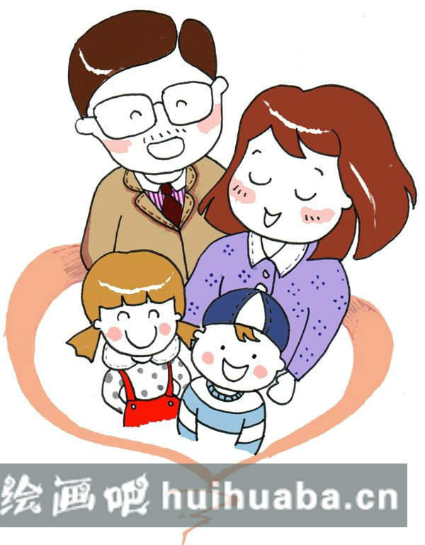 卡通幸福一家人兒童畫圖片