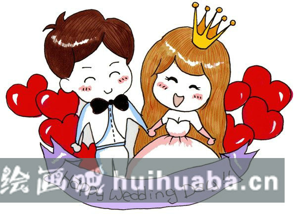卡通新婚人像兒童畫圖片
