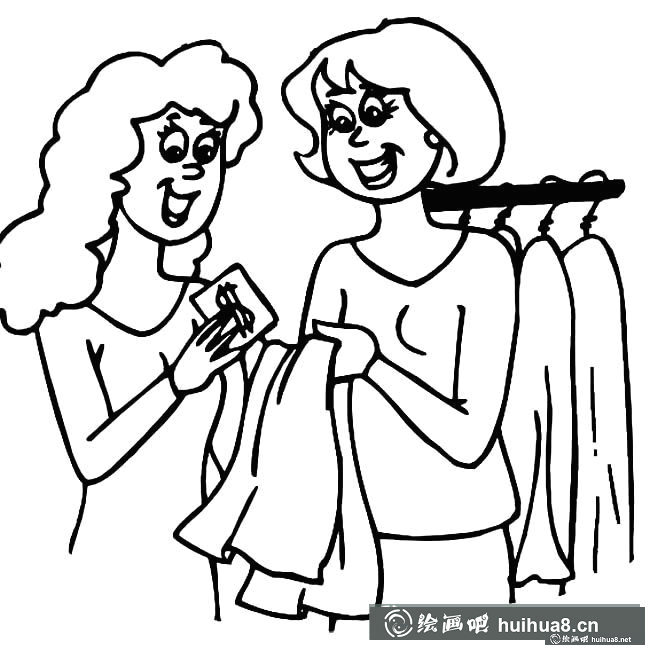購物的女性人物簡筆畫步驟圖片大全
