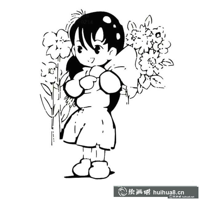 抱花的小女孩人物簡筆畫步驟圖片大全