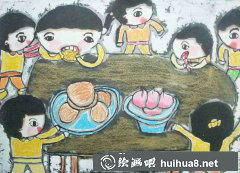 中秋兒童畫(huà)賞月食餅記