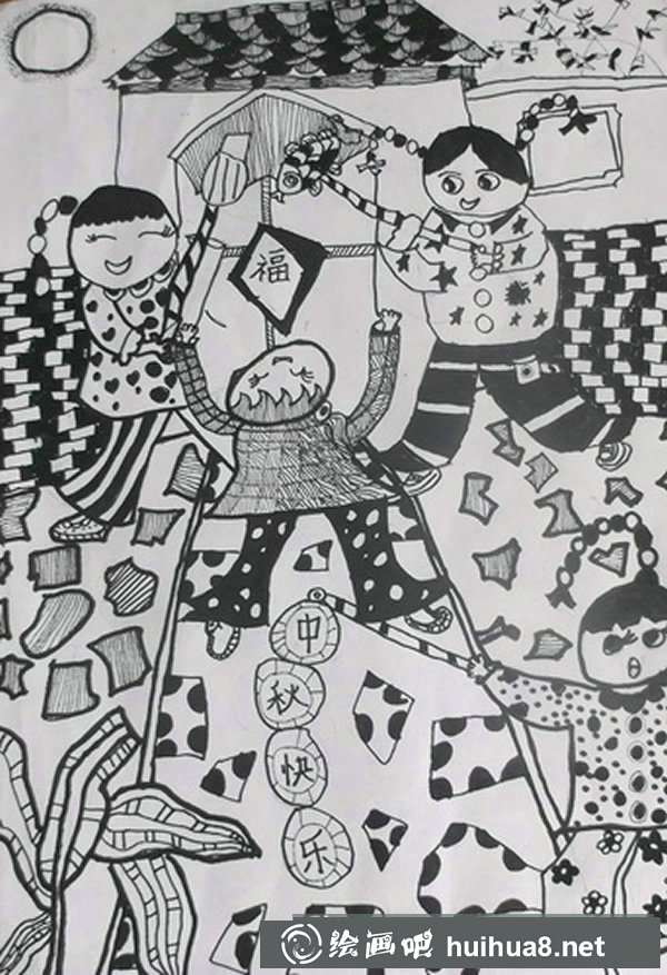 小學(xué)生中秋節(jié)繪畫 中秋快樂兒童畫/線描畫圖片
