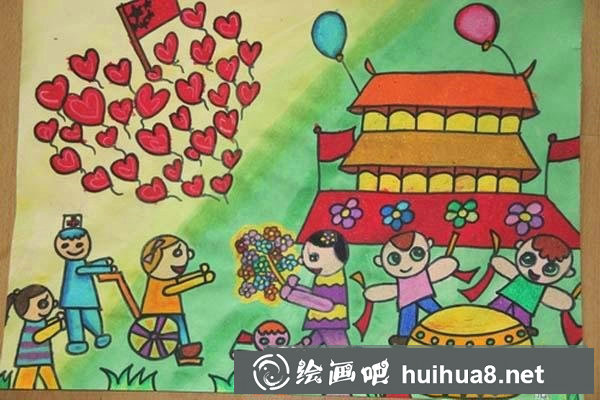 慶國慶兒童畫：二年級天安門兒童繪畫圖片