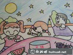 中秋兒童畫(huà)賞月月餅