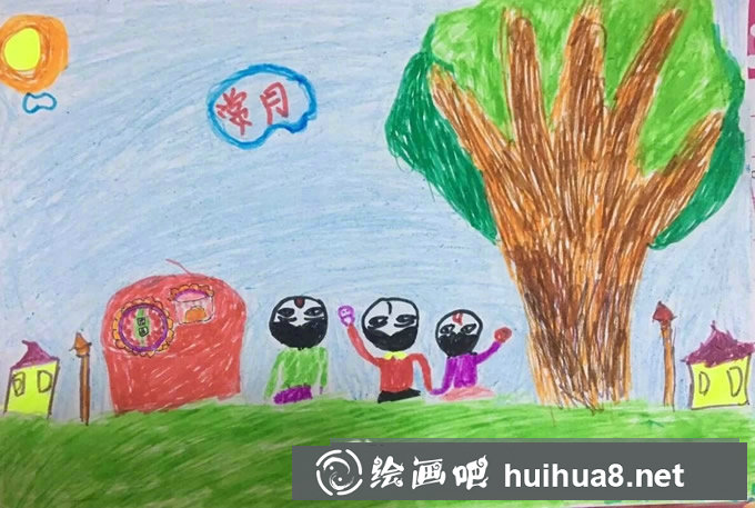 中秋賞月圖片兒童畫(huà) 小學(xué)生中秋節(jié)繪畫(huà)