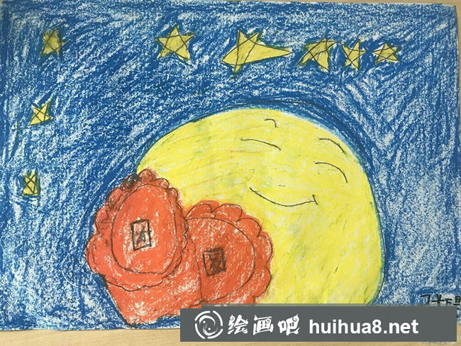 關(guān)于中秋節(jié)的兒童畫:我要給月亮公公送月餅