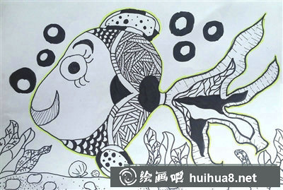 美麗的海底世界金魚兒童畫/線描畫圖片