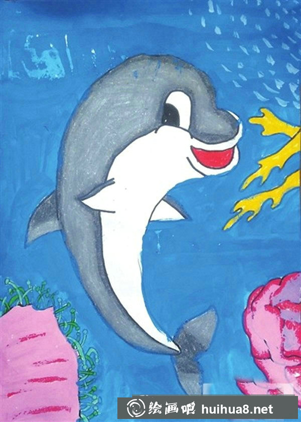 海底世界兒童畫小海豚圖片