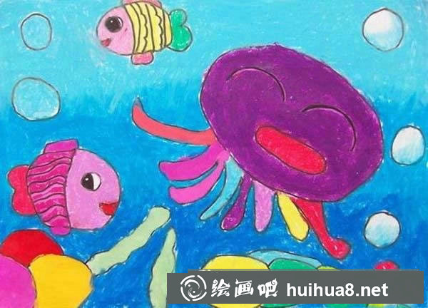 海底世界兒童畫 可愛的八爪章魚