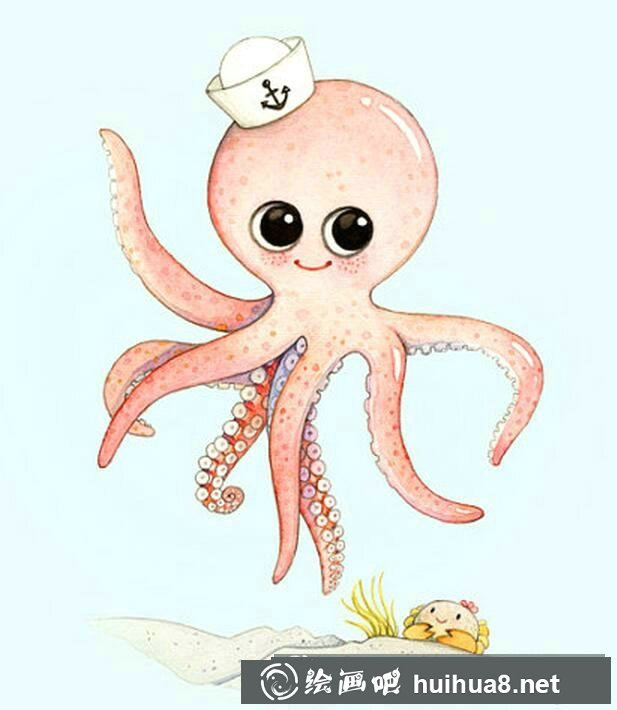 海底世界兒童畫八爪小章魚/水彩畫圖片