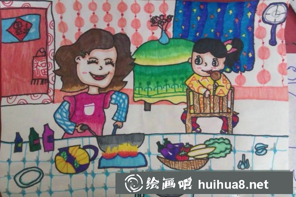 關(guān)于中秋節(jié)的兒童畫 我和媽媽準(zhǔn)備中秋大餐