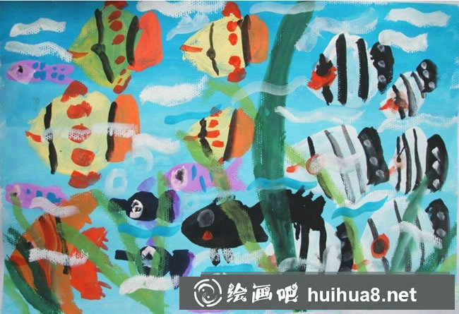 海底世界的魚兒童畫/水粉畫圖片