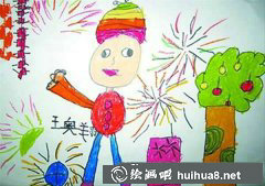 兒童畫(huà)過(guò)年放鞭炮喜慶時(shí)刻