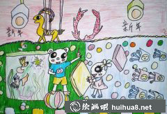 動(dòng)物歡慶春節(jié)兒童畫(huà)