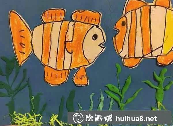 一年級(jí)海底世界兒童畫優(yōu)秀作品：雙魚對(duì)唱