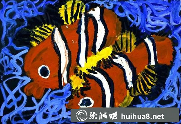 一年級海底世界兒童畫水粉畫獲獎作品欣賞：小丑魚
