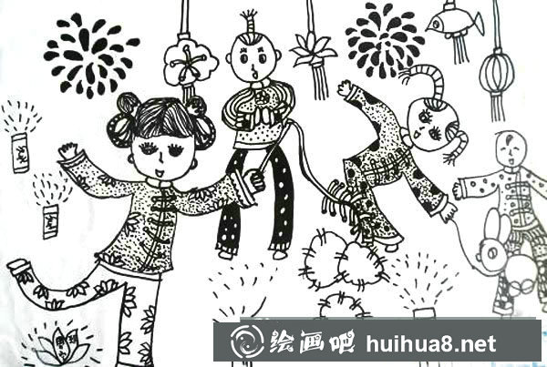 正月十五小朋友鬧花燈兒童畫 兒童畫元宵節(jié)簡單圖片精選