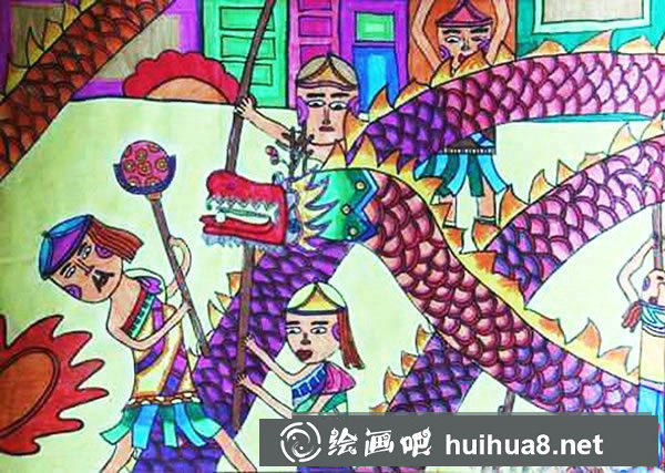 過新年舞龍兒童畫優(yōu)秀作品 中國傳統(tǒng)節(jié)日兒童畫舞龍