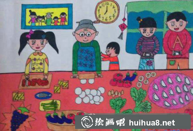 過年一家人包餃子主題兒童畫欣賞：我學(xué)會了包餃子