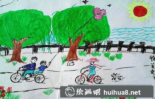 清明節(jié)踏青主題兒童畫(huà) - 清明郊游放風(fēng)箏