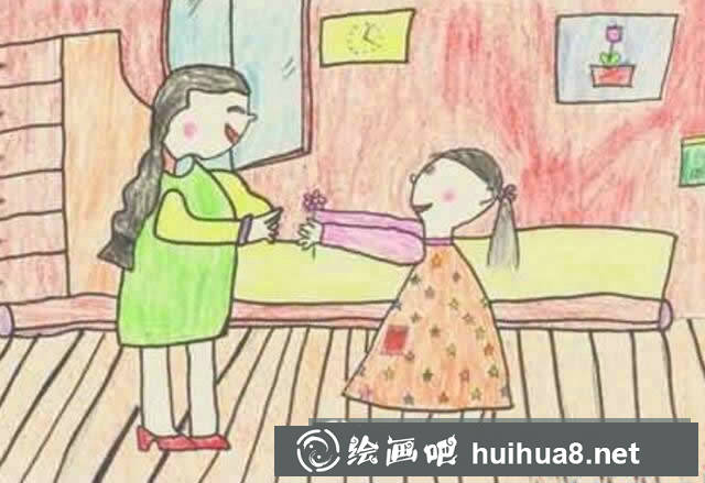 簡單好看的小學生母親節(jié)兒童畫作品欣賞 - 給媽媽送花
