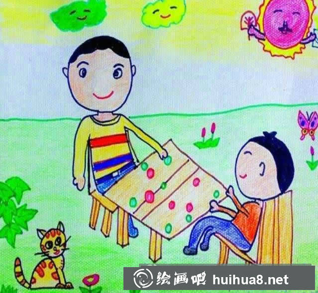 優(yōu)秀父親節(jié)主題的兒童畫(huà)創(chuàng)作作品 - 我陪爸爸下棋