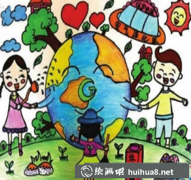 6.5世界環(huán)境日主題兒童畫作品 - 給地球打掃一次衛(wèi)生