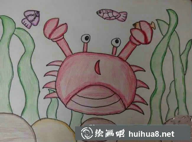 海底世界螃蟹優(yōu)秀蠟筆畫圖片 - 簡單海底世界兒童畫