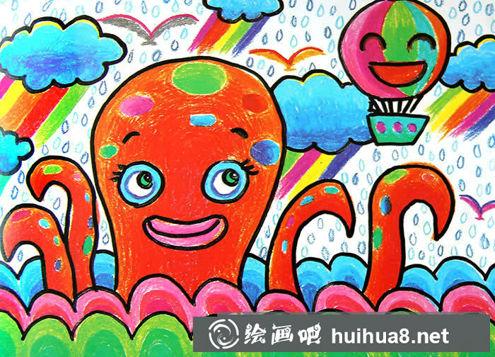 海底世界小章魚兒童畫作品欣賞