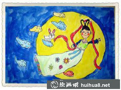 中秋兒童蠟筆畫(huà)嫦娥奔月圖賞