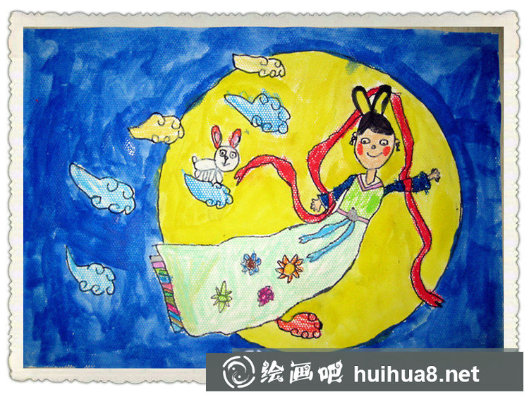 中秋節(jié)嫦娥奔月兒童畫/蠟筆畫圖片