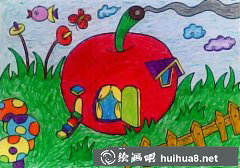 兒童蠟筆畫(huà)蘋(píng)果家園
