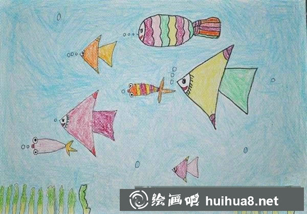 海底世界小魚兒童畫/蠟筆畫圖片