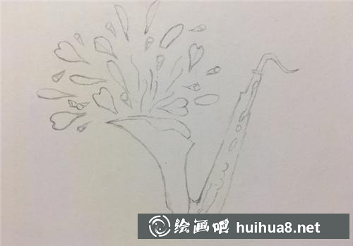 手繪彩鉛喇叭花線稿