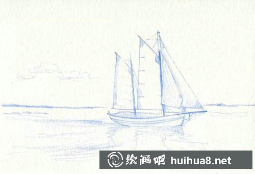 帆船輪廓與海平面