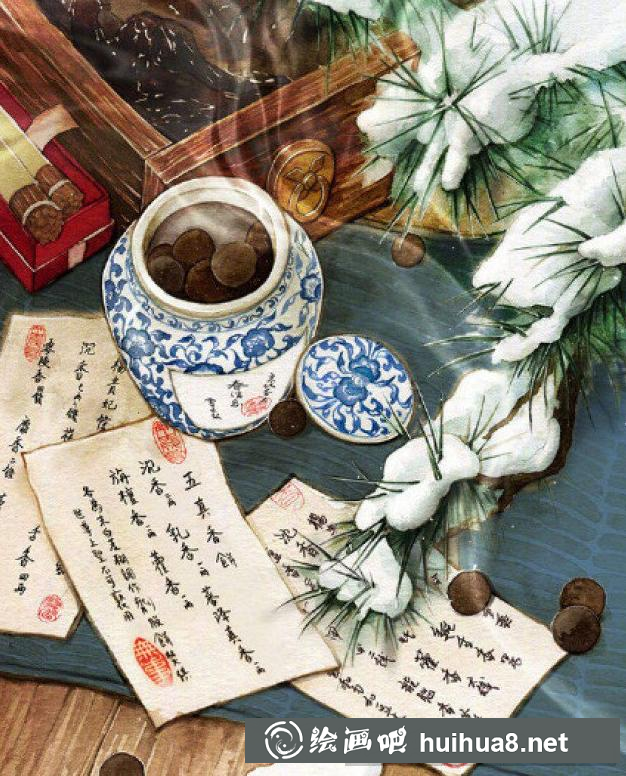 雨中荷塘水彩畫(huà)