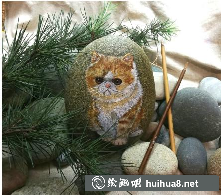 小兔子石頭畫