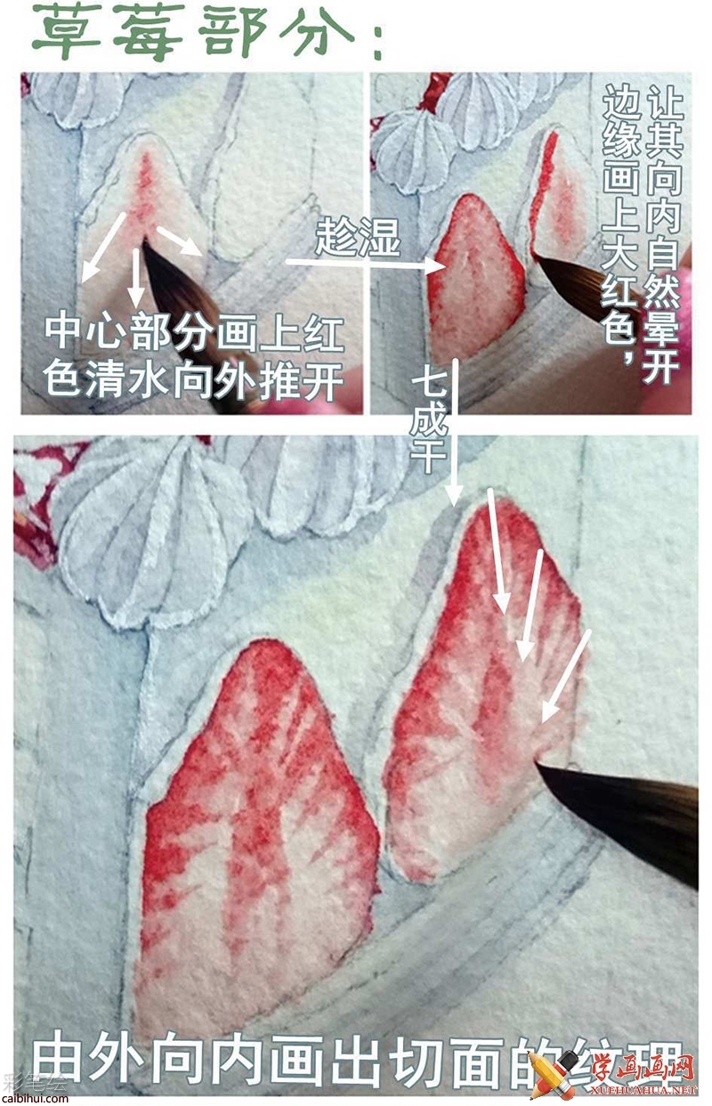 水彩畫(huà)手繪教程_草莓蛋糕的畫(huà)法(7)