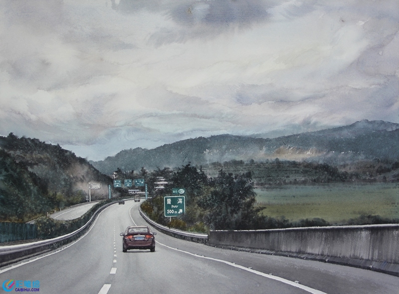 水彩畫公路-2