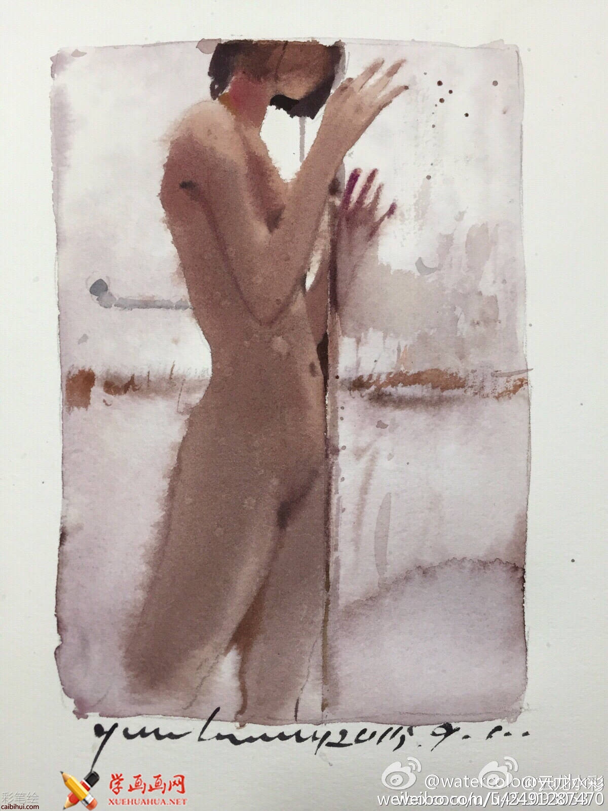 水彩畫圖片欣賞：少女人體水彩畫(8)