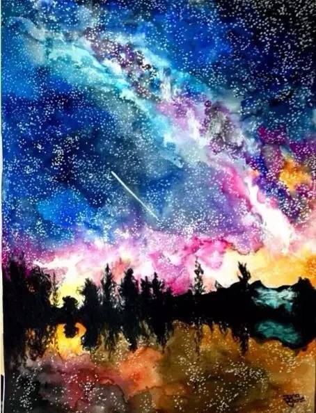 水彩畫星空