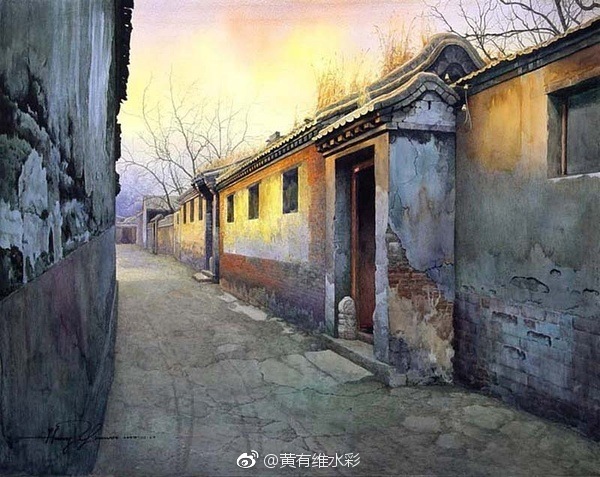 水彩畫北京胡同