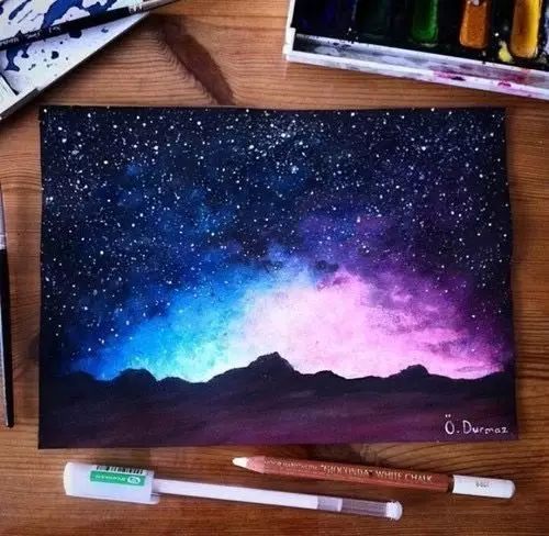 水彩畫星空