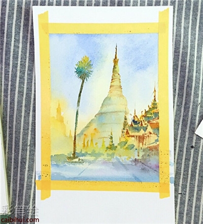水彩畫教程：水彩畫緬甸仰光大金塔