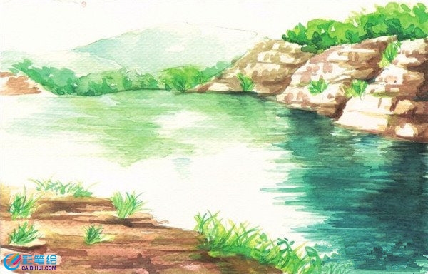 山水風景畫水彩畫