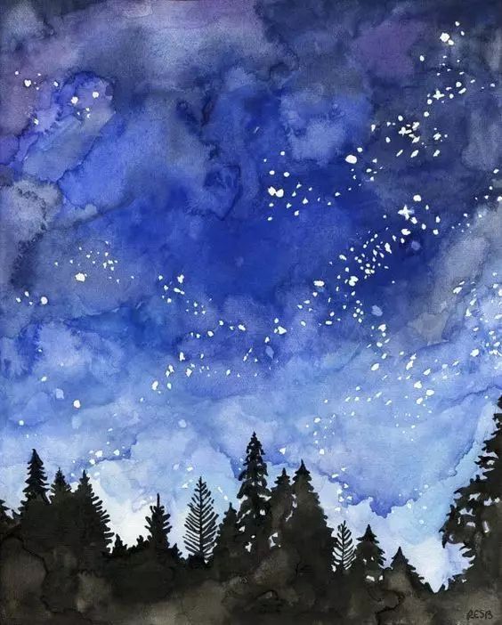 水彩畫星空