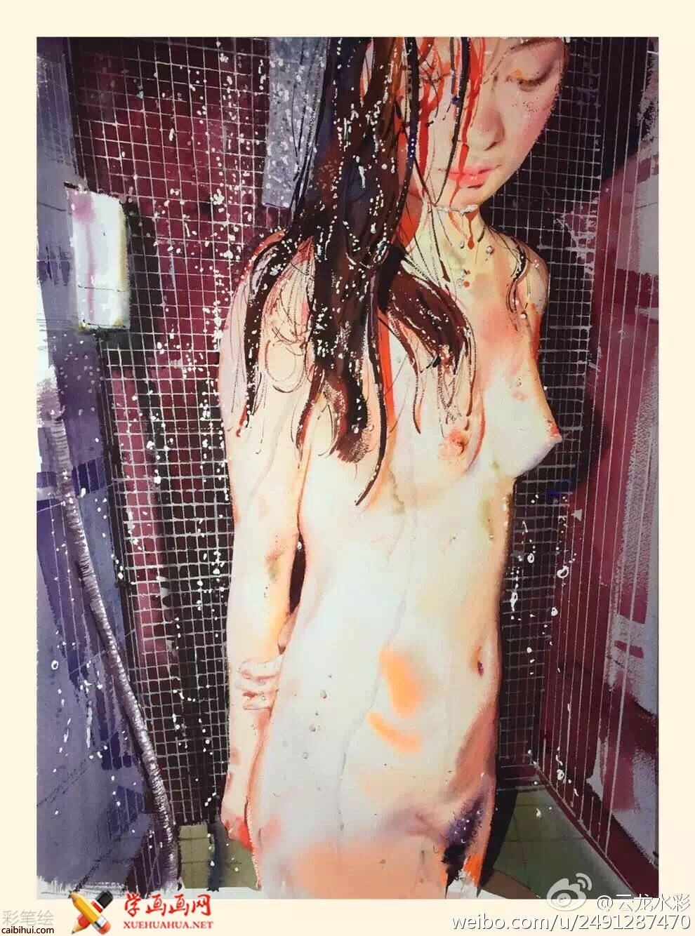 水彩畫圖片欣賞：少女人體水彩畫(2)