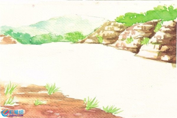 山水風景畫水彩畫