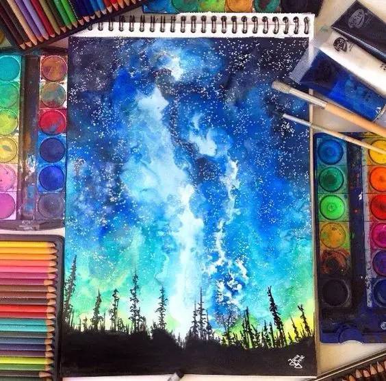 水彩畫星空