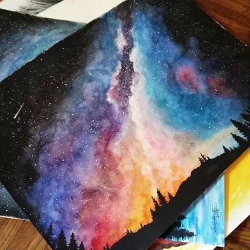 水彩畫星空